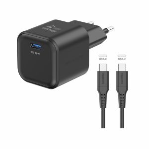SWISSTEN Síťový adaptér GaN 1x USB-C 35W power delivery + datový kabel USB-C/USB-C 1,2 m Barva: Černá