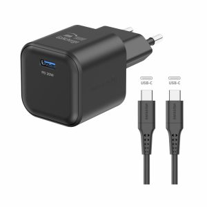 SWISSTEN Síťový adaptér GaN 1x USB-C 20W power delivery + datový kabel USB-C/USB-C 1,2 m Barva: Černá