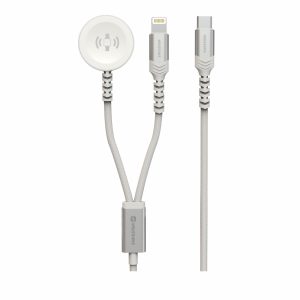 SWISSTEN Magnetický opletený kovový kabel pro Apple Watch, a Lightning, USB-C, 1,2 m, bílý