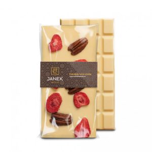 Janek 30% Čokoláda bílá s pekanovými ořechy a lyofilizovanou jahodou 95g