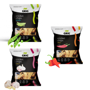 Nutsman Balíček GRIG Proteinové cvrččí chipsy – 1x classic/chilli/česnek