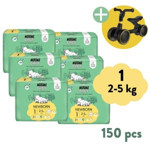 Muumi Baby 1 Newborn 2-5 kg (150 ks), 2měsíční balení eko plen + ZOPA Easy-Way Race odrážedlo ZDARMA