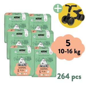 Muumi Baby 5 Maxi+ 10–16 kg (264 ks), 2měsíční balení eko plen + ZOPA Easy-Way Race odrážedlo ZDARMA