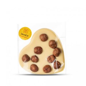 Janek Srdíčko 9×9 cm s lískovými ořechy 70g – bílé