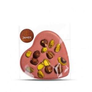 Janek Srdíčko 9×9 cm s lískovými ořechy a pistáciemi 70g – ruby