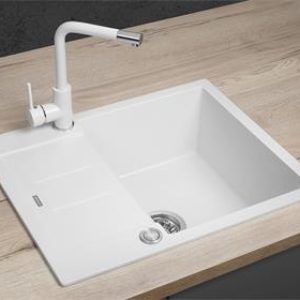Concept Granitový dřez s odkapem DG05C45wh Cubis BÍLÝ