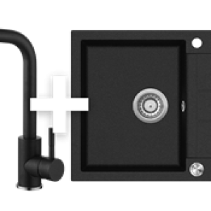 Concept SET Dřez granitový s odkapem DG10C45bc + Baterie dřezová granit BDG4227bc