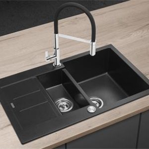 Concept Granitový dřez s vaničkou a odkapem DG205C60bc Cubis ČERNÝ